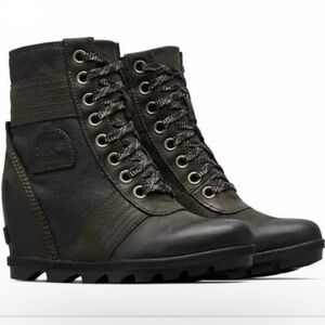 Sorel Lexie Wedge Lace Up Waterproof Leather Boot Bootie black size 8